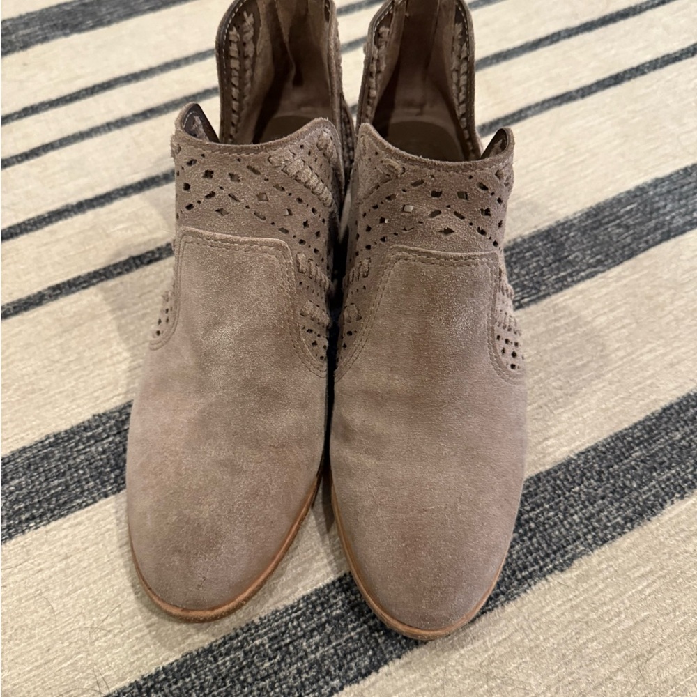 Taupe Suede Ankle Boots with Cutout Design
